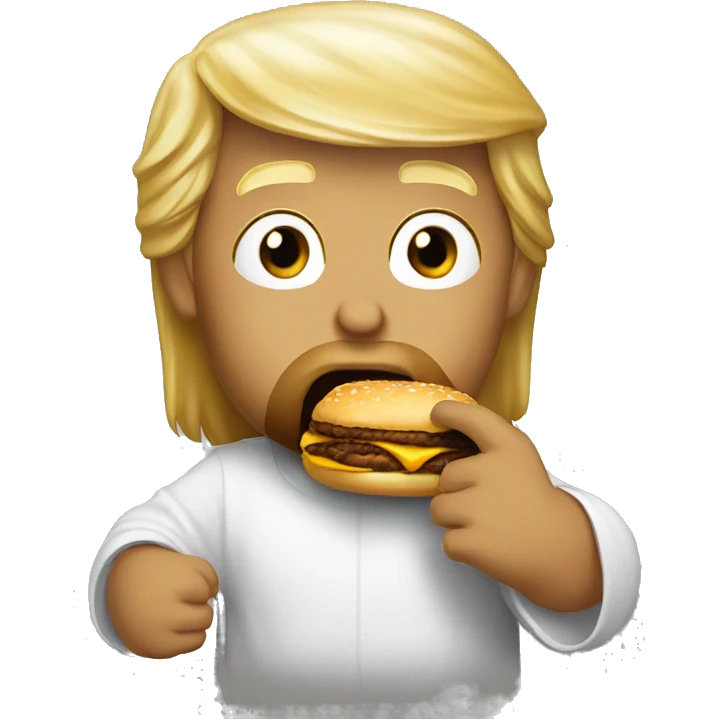 Donald trump eating McDonalds with Jesus emoji