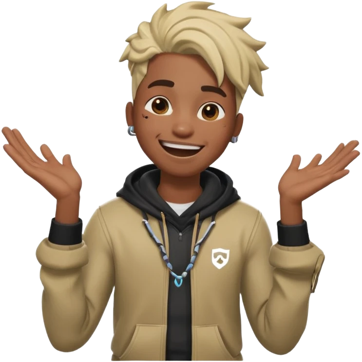 black boy with twists holding in his laugh with Fortnite as the background emoji