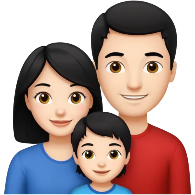 Couple of married man and woman with one kid teenager with black hair emoji