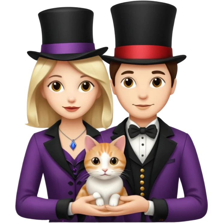 magician couple and their pet cat emoji