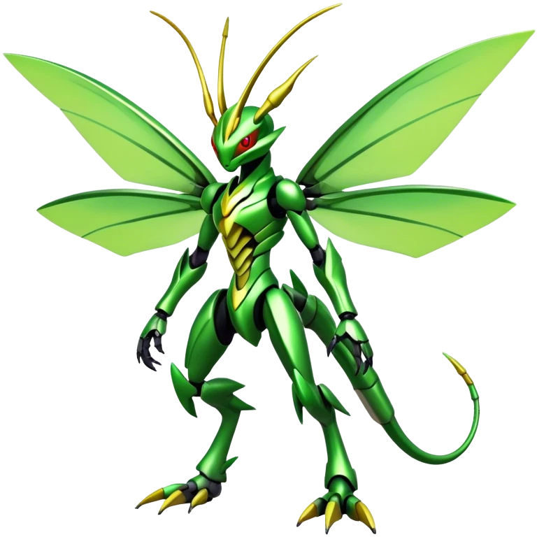 Colorful Cool Edgy Shiny Futuristic Ethereal Legendary Scizor-Scyther-Digimon-hybrid full body emoji
