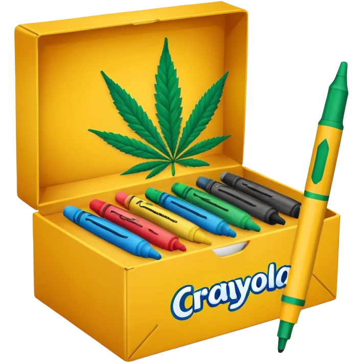 a box of crayola permanent markers with cannabis leaf emoji
