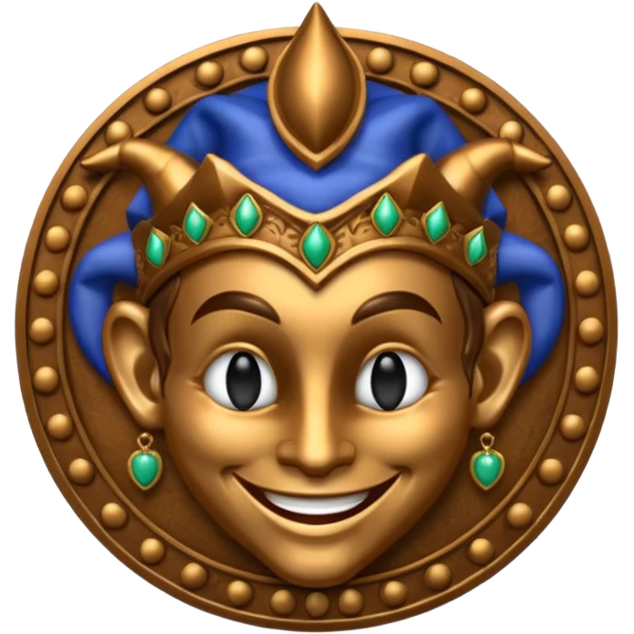 jester face emoji with a bronze emoji medallion below the head emoji