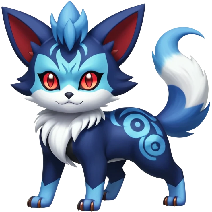 Shiny Evil Exotic Badass Colorful Ethereal Royal Mysterious Gothic Meowstic-Zorua-Litten-Noibat-Pokémon-Fakémon-hybrid-creature (full body) with random pattern-markings emoji
