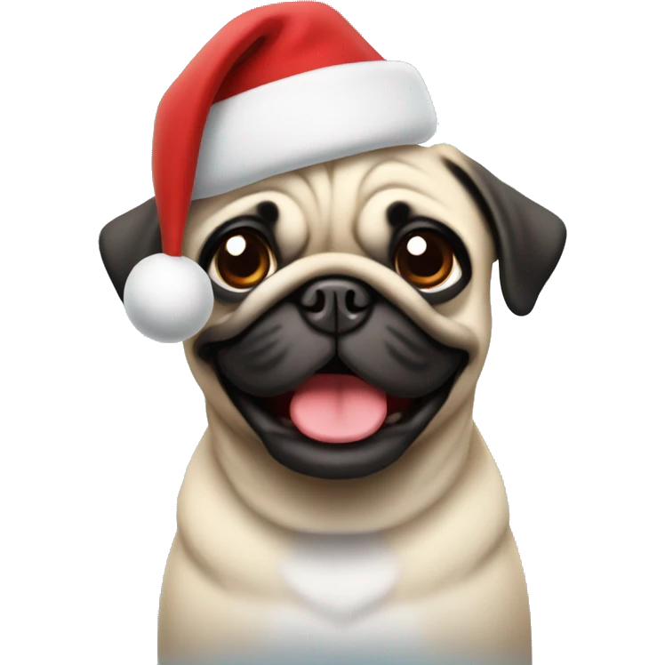 smiling pug with christmas hat emoji