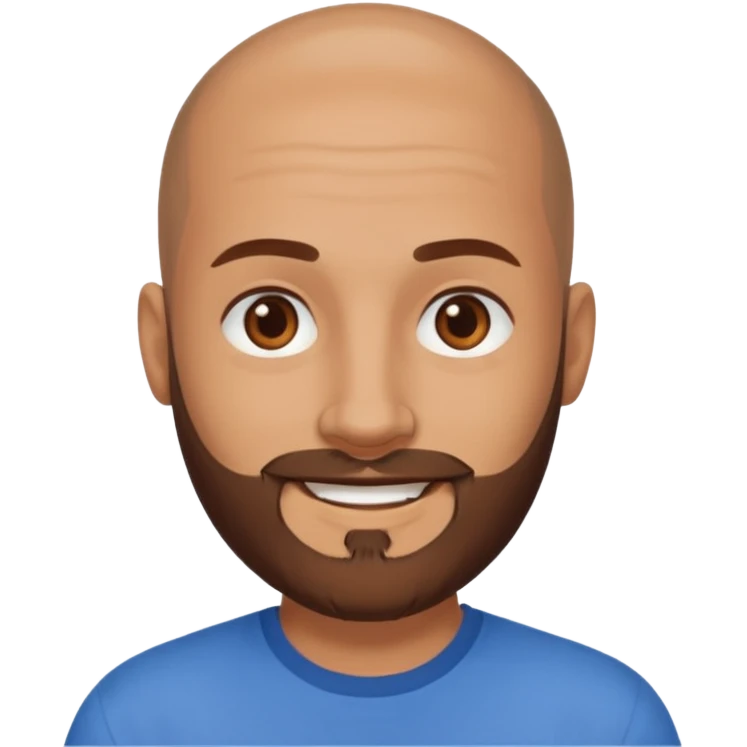 man, shaved head, brown eyes, full beard, smiling emoji