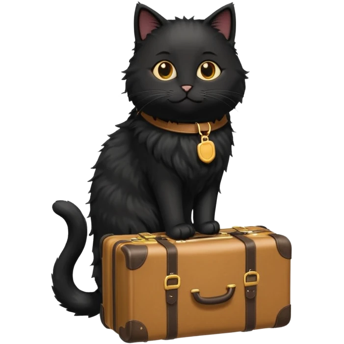 Black fluffy cat carrying suitcase in sunny place emoji