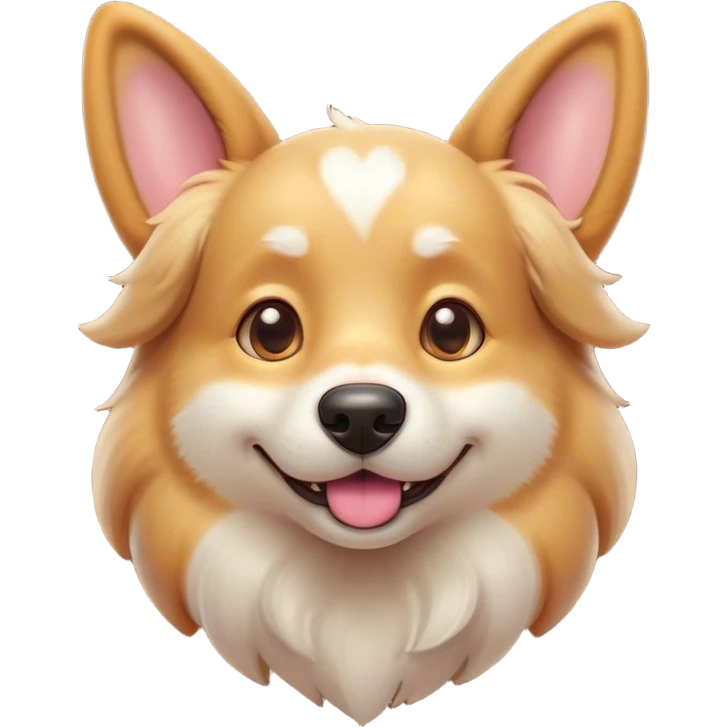 Cinematic Cute Domestic Dog Portrait Emoji, Head tilted playfully and inquisitively, with a delightfully fluffy, friendly build and a characteristically charming face featuring a soft snout and perky ears, accentuated by a glossy coat and round, sparkling eyes full of mischief, Simplified yet irresistibly adorable features, highly detailed, glowing with a warm, friendly glow, high shine, affectionate and lively, stylized with a touch of whimsical cuteness, soft glowing outline, capturing the essence of a mischievous yet loving dog that feels like it could bound out of the screen into your arms! emoji