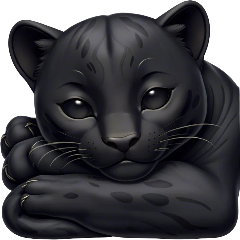 Meme-Worthy cute Sleeping black Panther Portrait Emoji, Head resting peacefully with a contented smile, showcasing a luxuriously sleek form and eyes gently closed in serene slumber, Simplified yet comically adorable features, highly detailed, glowing with a soft, drowsy dark light, high shine, relaxed and utterly lovable, stylized with an air of playful laziness, bright and heartwarming, soft glowing outline, capturing the essence of a sleeping black Panther that feels destined to become the next viral icon of adorable rest! emoji