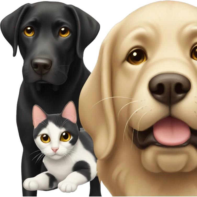 Black lab with calico cat  emoji