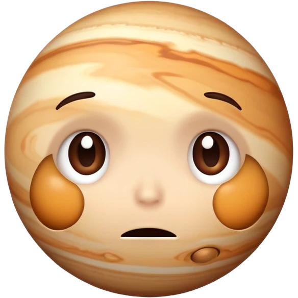 Jupiter planet with a cute sad face, teary eyes emoji