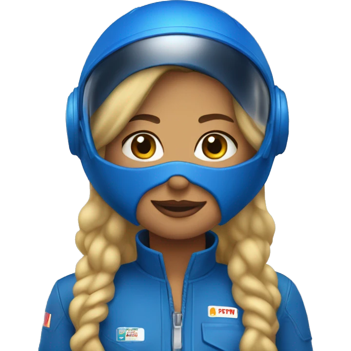 Pretty Honey blonde woman in blue helmet and blue flight jumpsuit  emoji