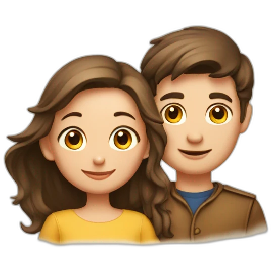 Garçon brun et fille châtain en couple emoji