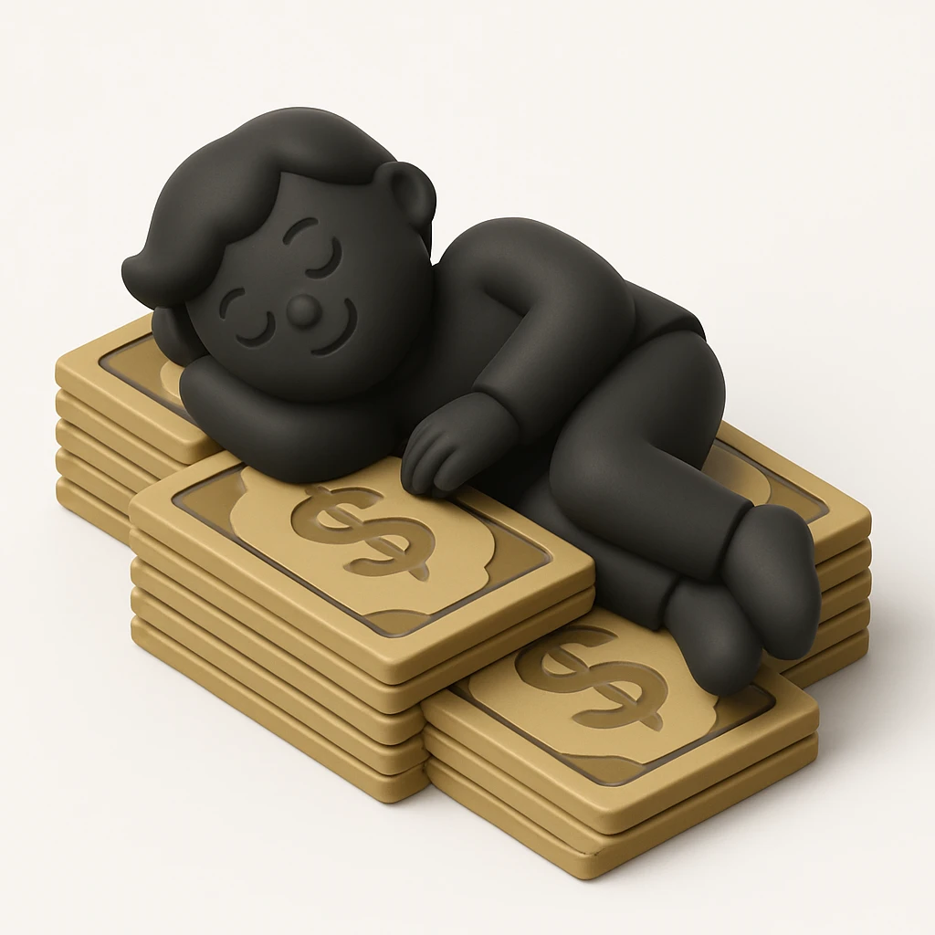 happy person napping on mattress of money emoji