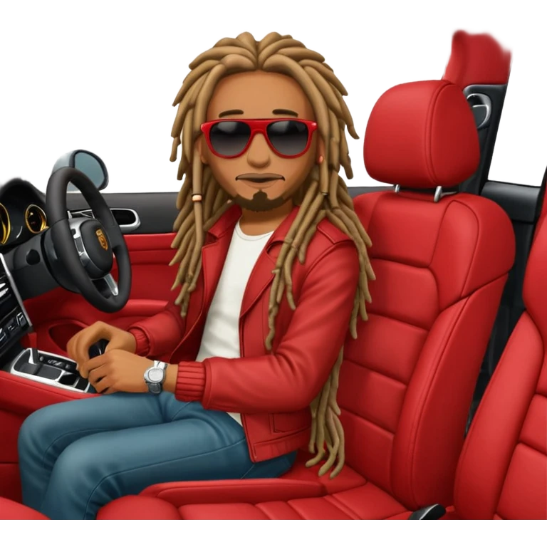 Red Porsche cayenne with guy with dreads sitting inside emoji