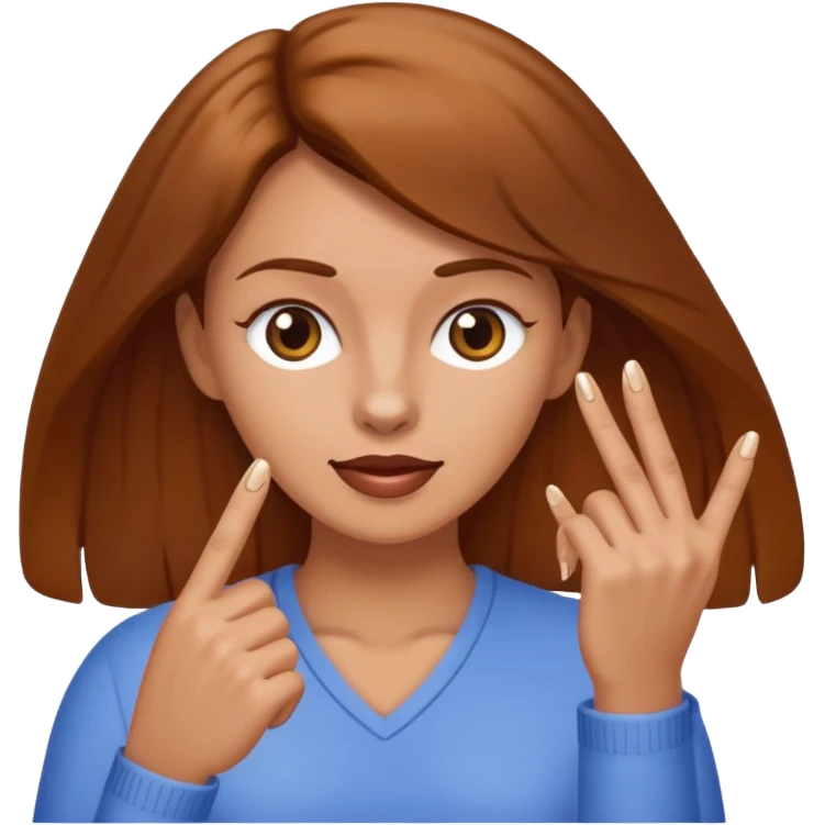 Fille brune et blanche qui a un ongle entre les canines de sa bouche emoji