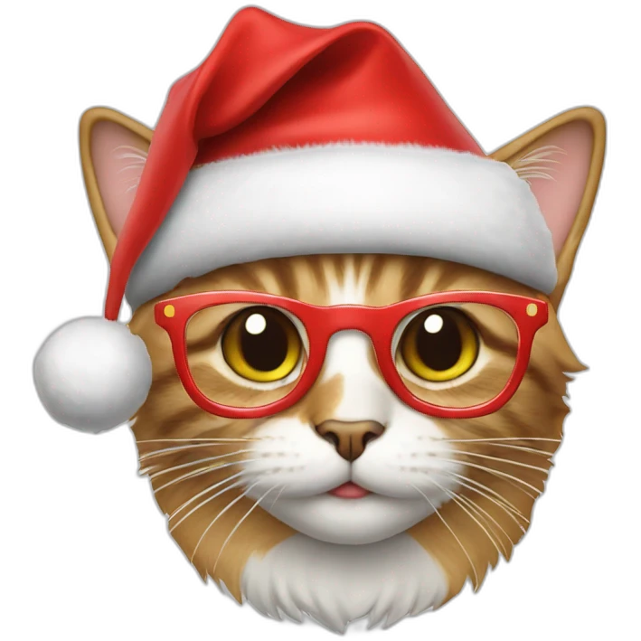 Cat wearing santa hat and red glasses emoji