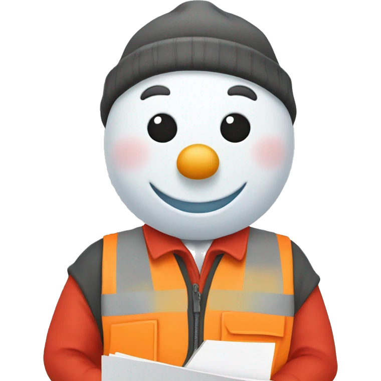 snowman holding construction documents with red shirt and orange vest emoji