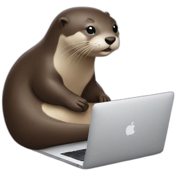 female otter use a macbook while leaning against a pillow emoji