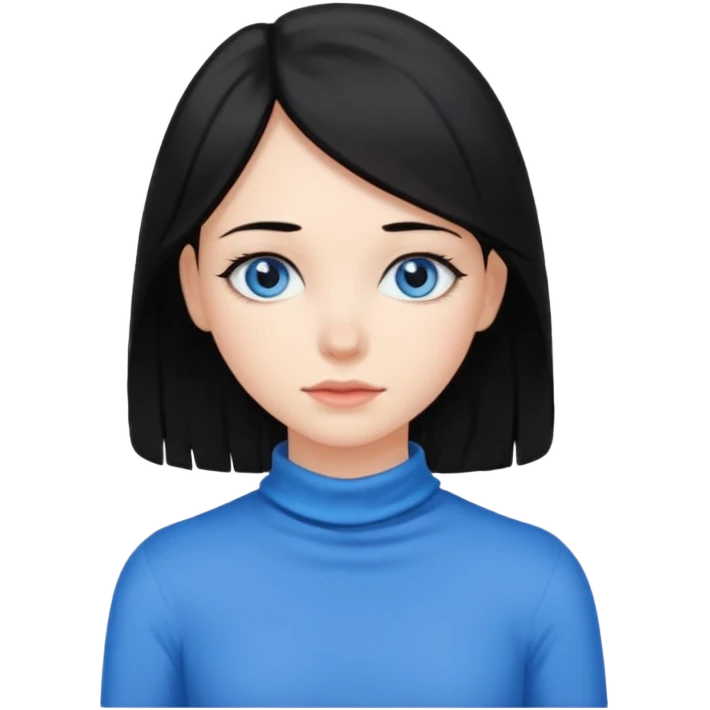 Girl with black hair thats about shoulder lenght with blue eyes covering their neck emoji