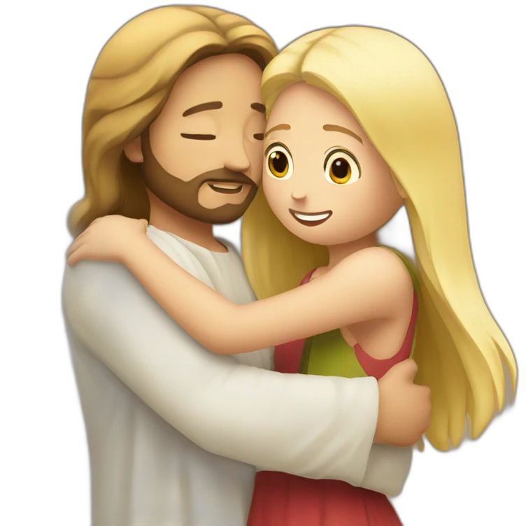 Jesus hugging a blonde girl emoji