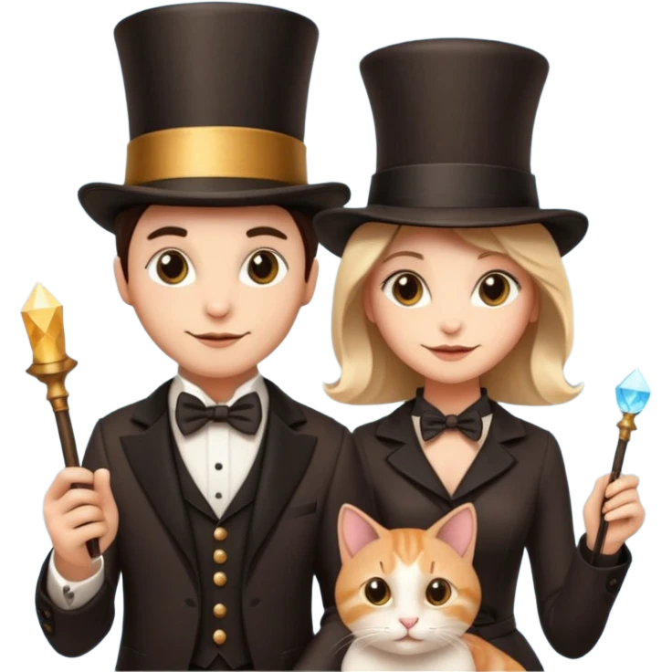 magician couple and their pet cat emoji