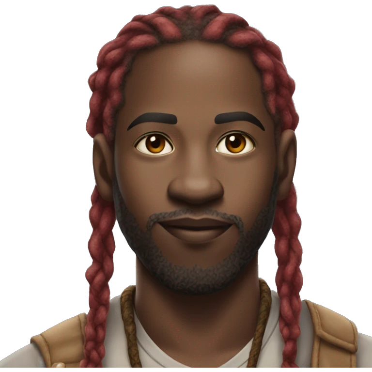 🥷🏿🧏🏿 light skin African American with thick red dreadlocks cover in tattoo  emoji