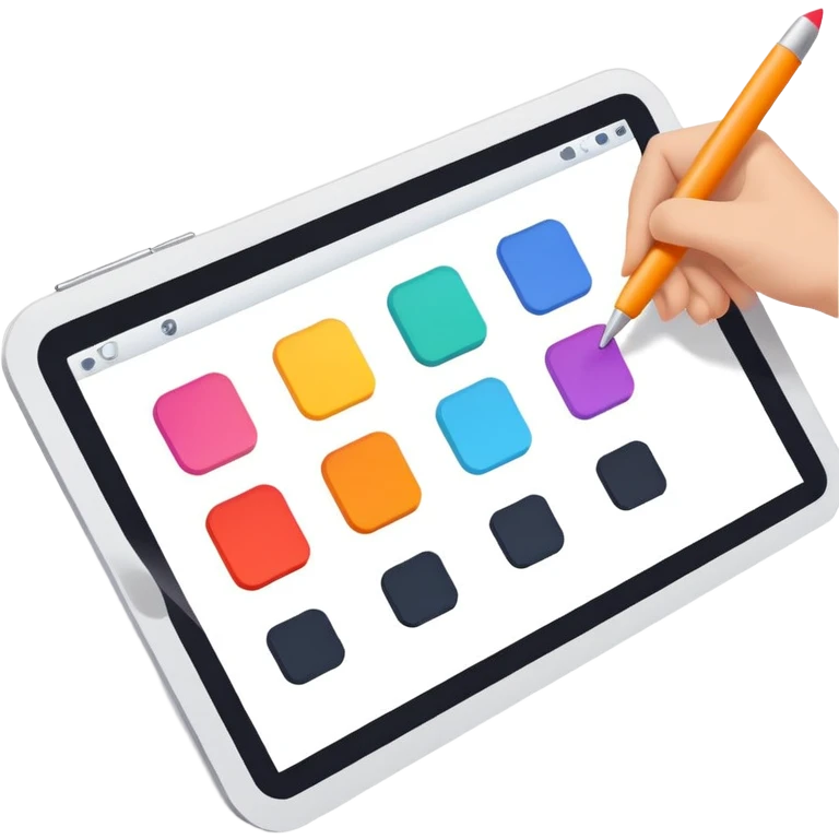 digital screen showing a basic logo being edited, with vector handles and a color palette emoji