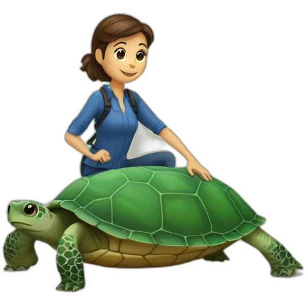 Camille combal sur une tortue emoji