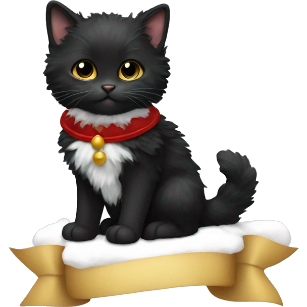 Black fluffy tuxedo kitten with reindeer costume  emoji
