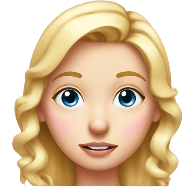 blue eyed blonde woman with fever taking temperature in ear , pink realistic emoji