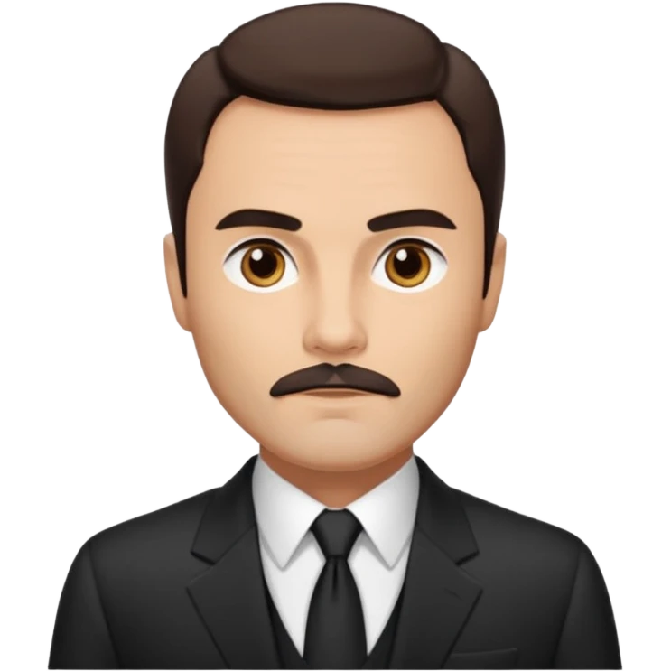 John Saxon with dark brown hair and short mustache, black suit, light tan skin emoji