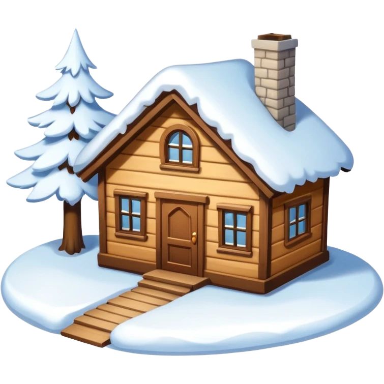 small house viewed directly from the front, with lots of snow emoji