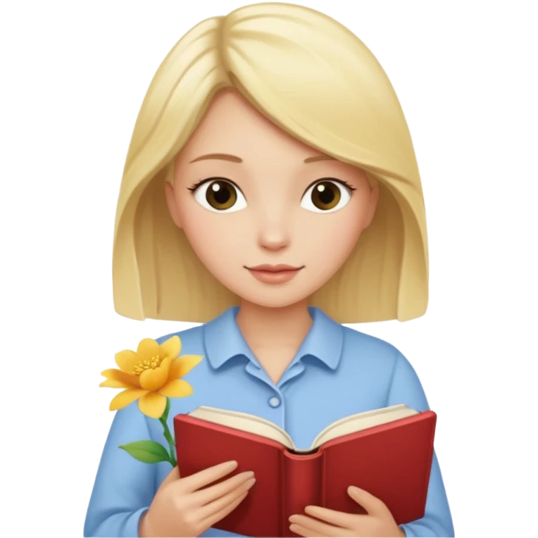 Blonde reading book + flower emoji