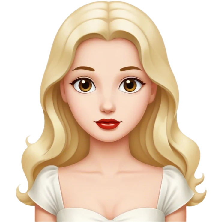 Beautiful woman in 1950’s woman fashion look, white dress, long hair emoji