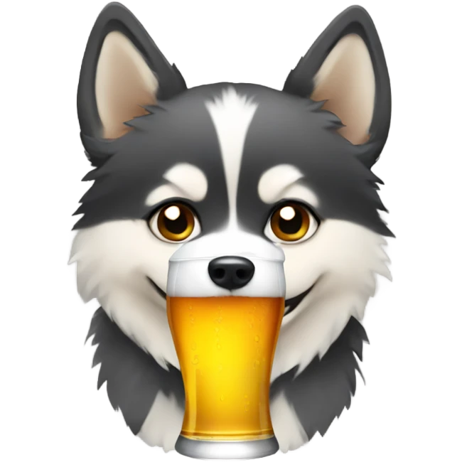 Pomsky drinking a beer emoji