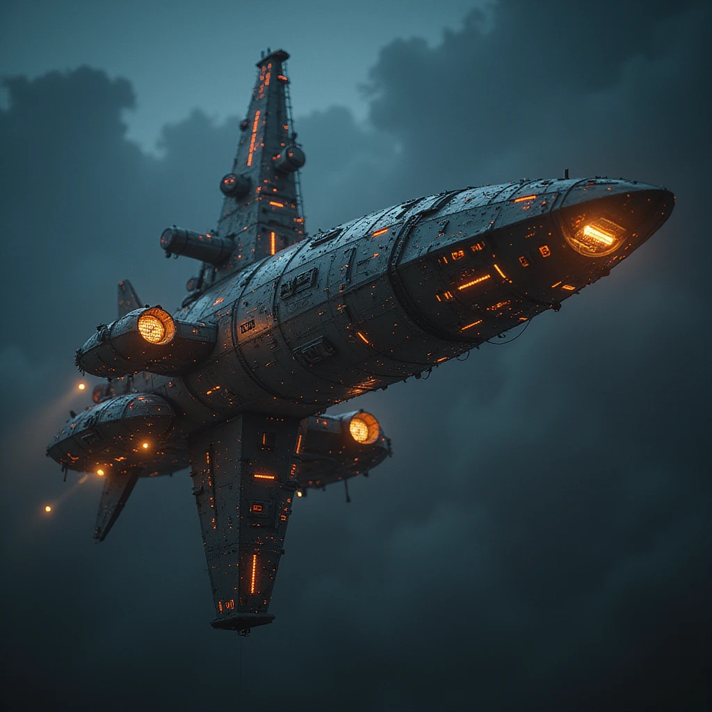 cyberpunk dystopian futurepunk space station, massive orbital structure, glowing neon lights, dark space background, photorealistic emoji