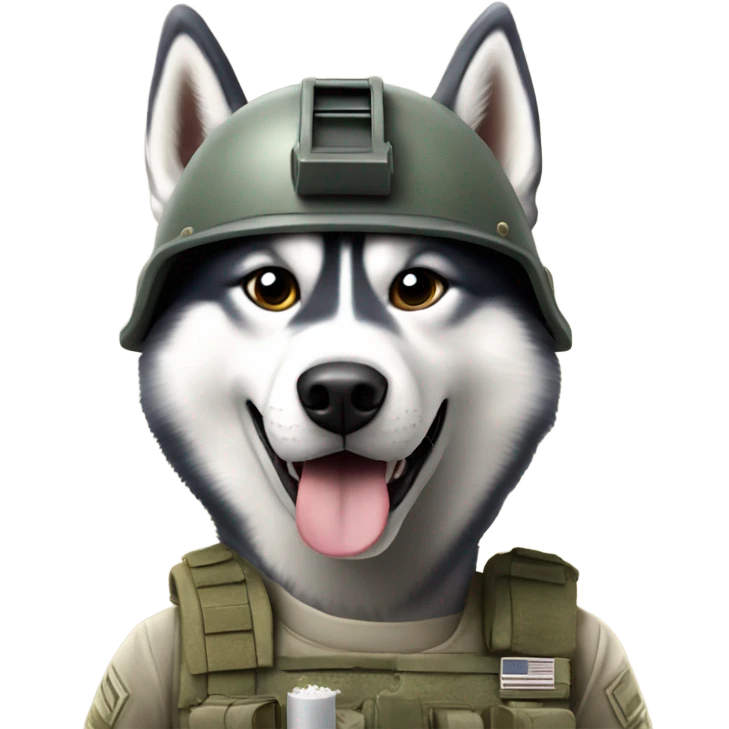 Husky wearing an army helmet smoking a pre roll emoji