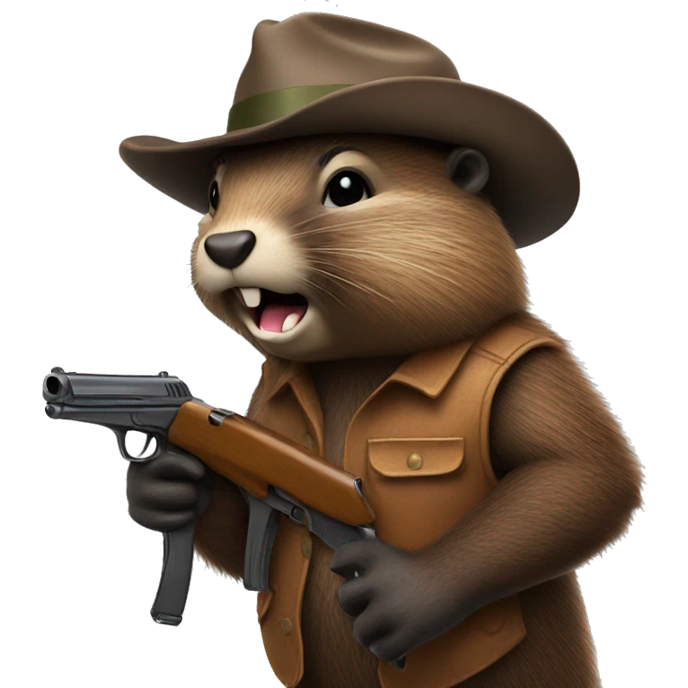 Coquette beaver holding a gun emoji