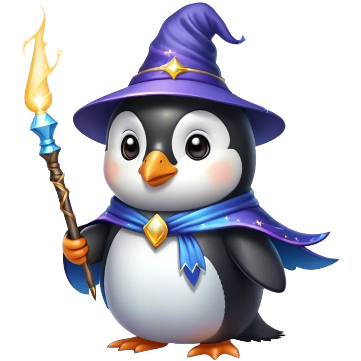 penguin wizard with magical sparks coming out of his wand emoji