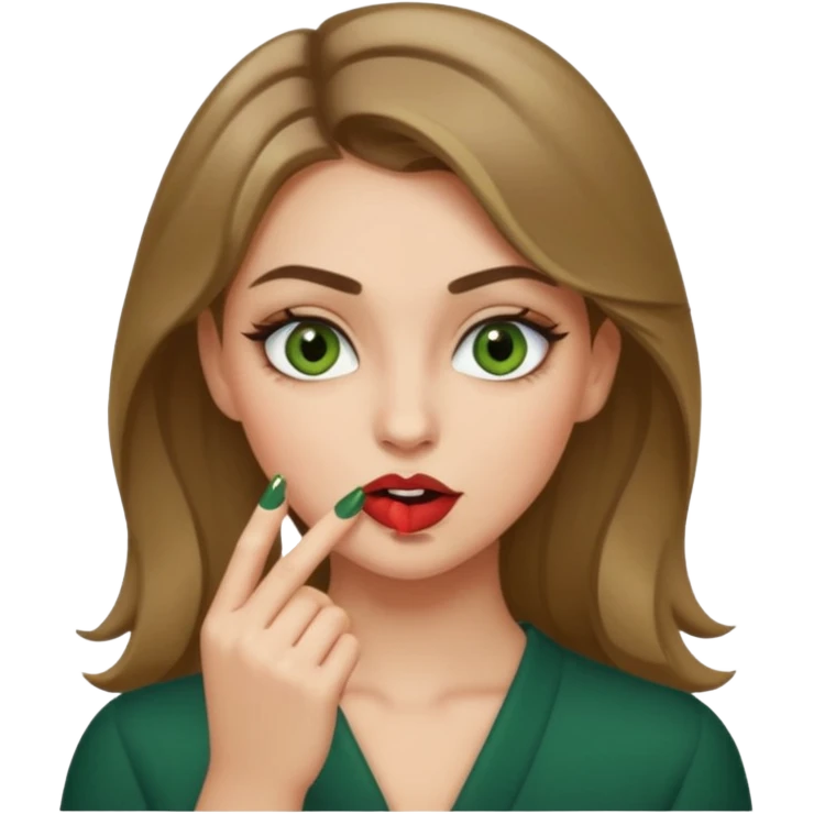 Ragazza bionda scuro con gli occhi marroni/verdi,truccata con un unghia fra i denti emoji