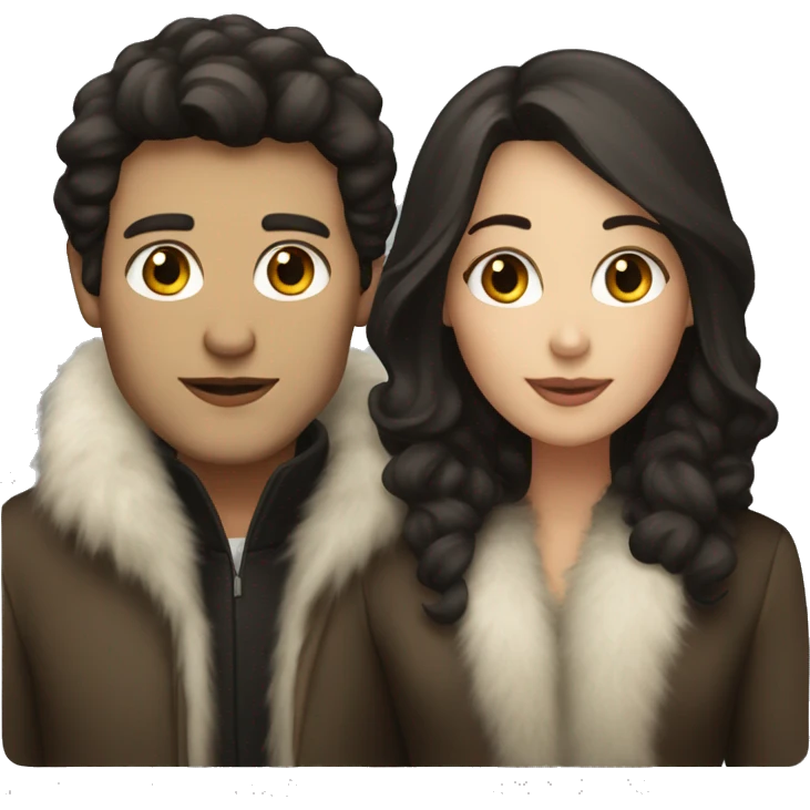 Dark haired White couple in long fur coats emoji