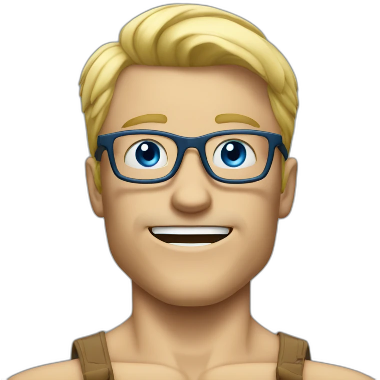 Blond man glasses muscle blue eyes eating big hazelnut emoji