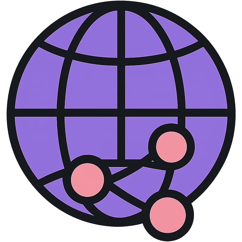 world globe with a connected network, purple and light pink colors emoji