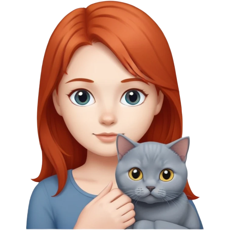 Red long hair girl with blue British short hair cat emoji