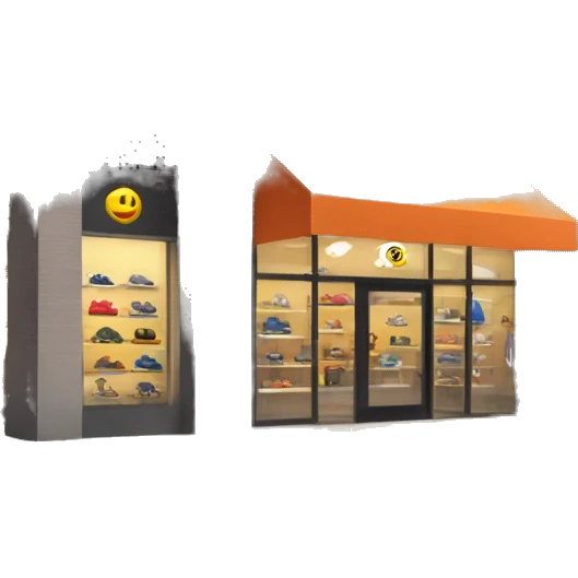 “Sports store exterior with a sleek design, large windows displaying athletic gear, bold signage, and an inviting entrance with modern doors.” emoji