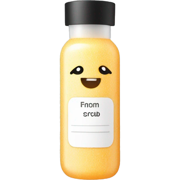 facial scrub bottle with label emoji