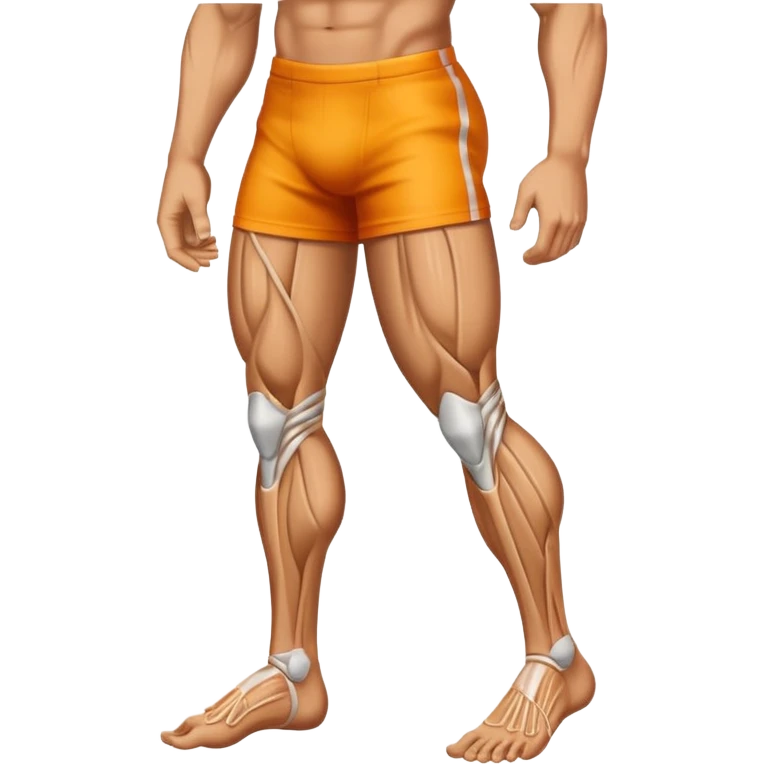 Emoji-style illustration of a single muscular and defined human leg, showing visible muscle lines and a strong, shredded look. Isolated from the body. Smooth, clean vector emoji style, bright flat colors, bold outlines, minimal shading, rounded shapes, high-resolution emoji aesthetic. emoji