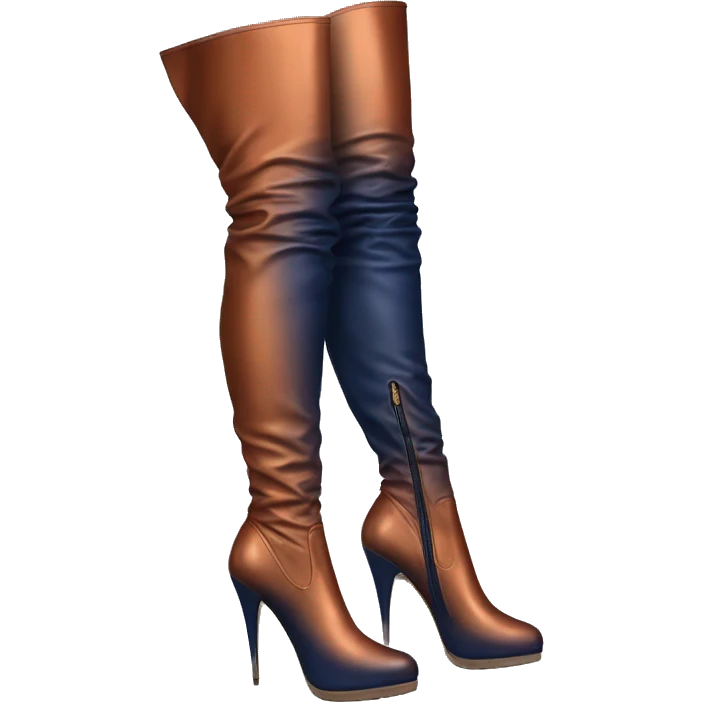 Realistic pair of navy to copper ombre thigh high boots with spike heels. emoji