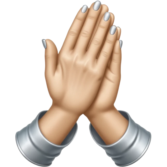 Emoji-style praying metallic hands, realistic proportions, clean outlines emoji